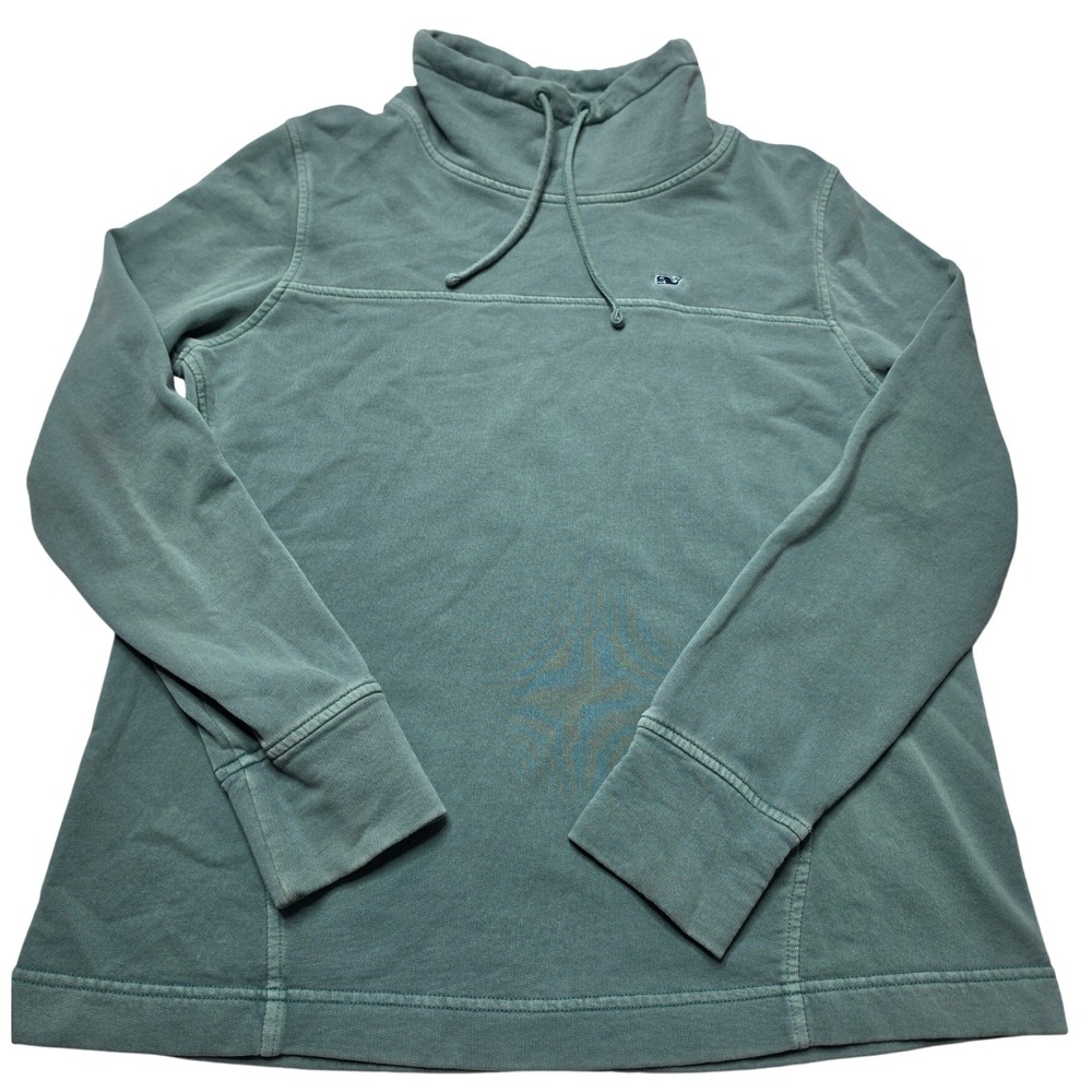 Vineyard Vines Womens Funnel Neck Sweatshirt Sage Green Whale Logo Size M